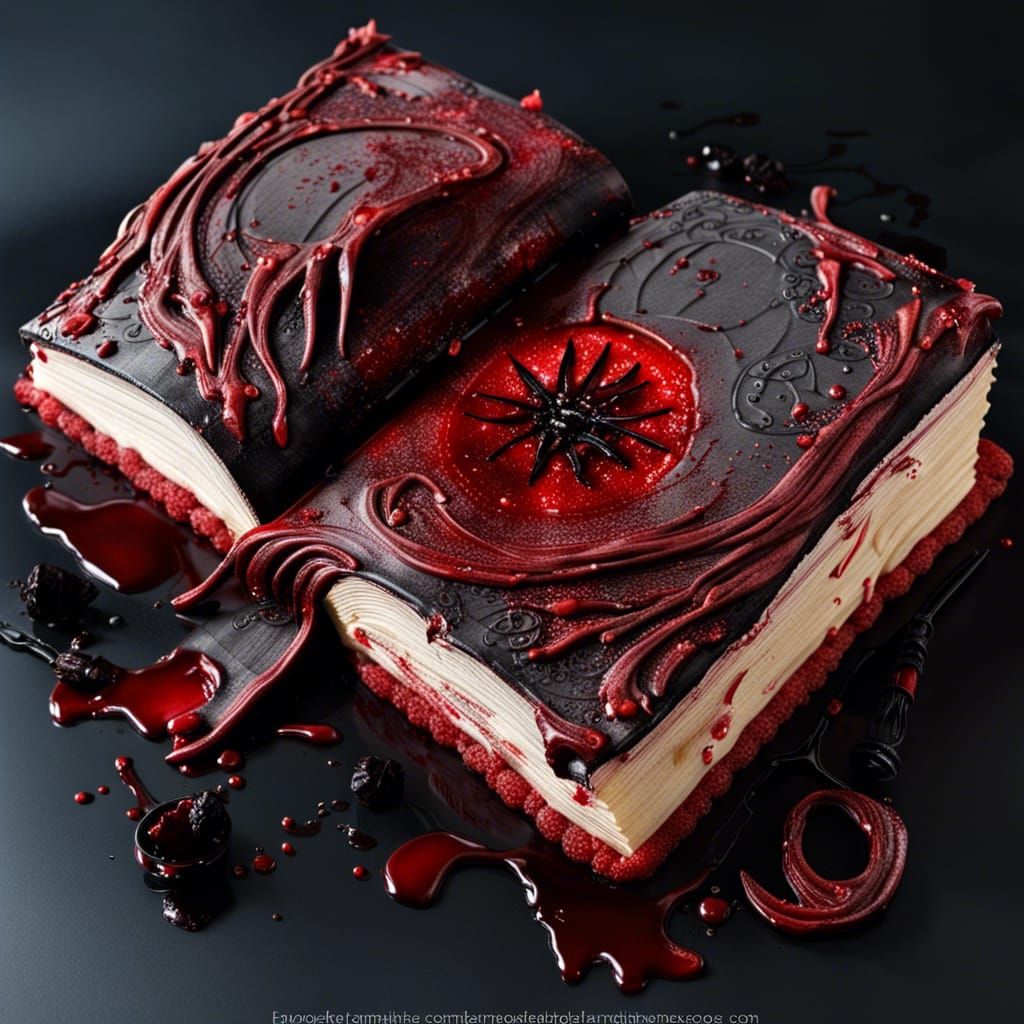 Edible Bloodstained Spellbook Cake: Sinister Fantasy Art