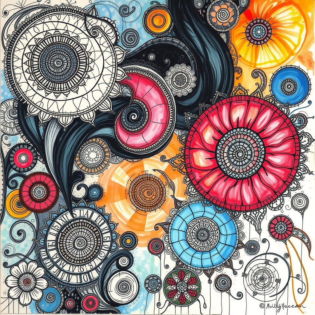 Intricate Zentangle Abstract in Acrylic and Ink