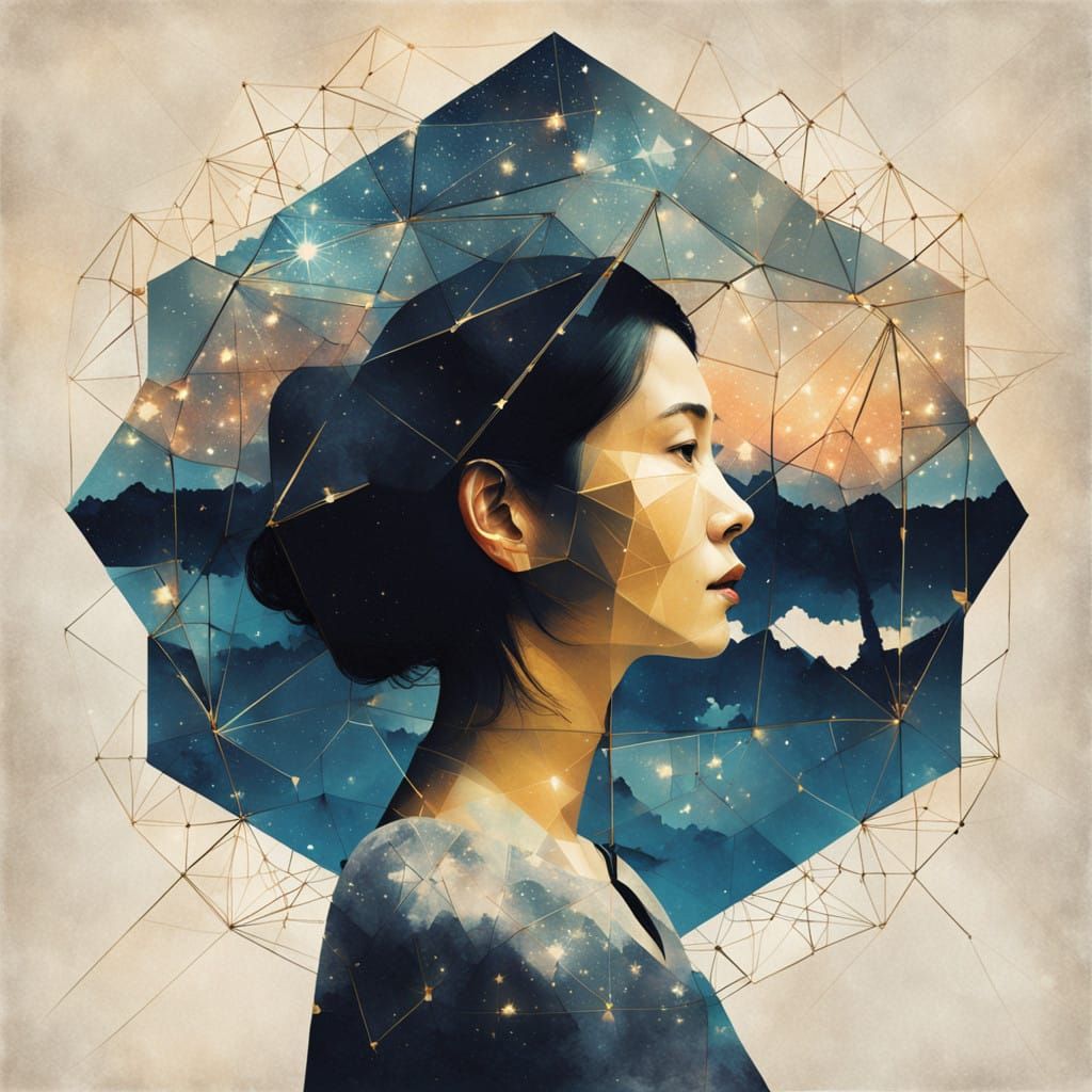 Cubist Goddess in Starry Dusk