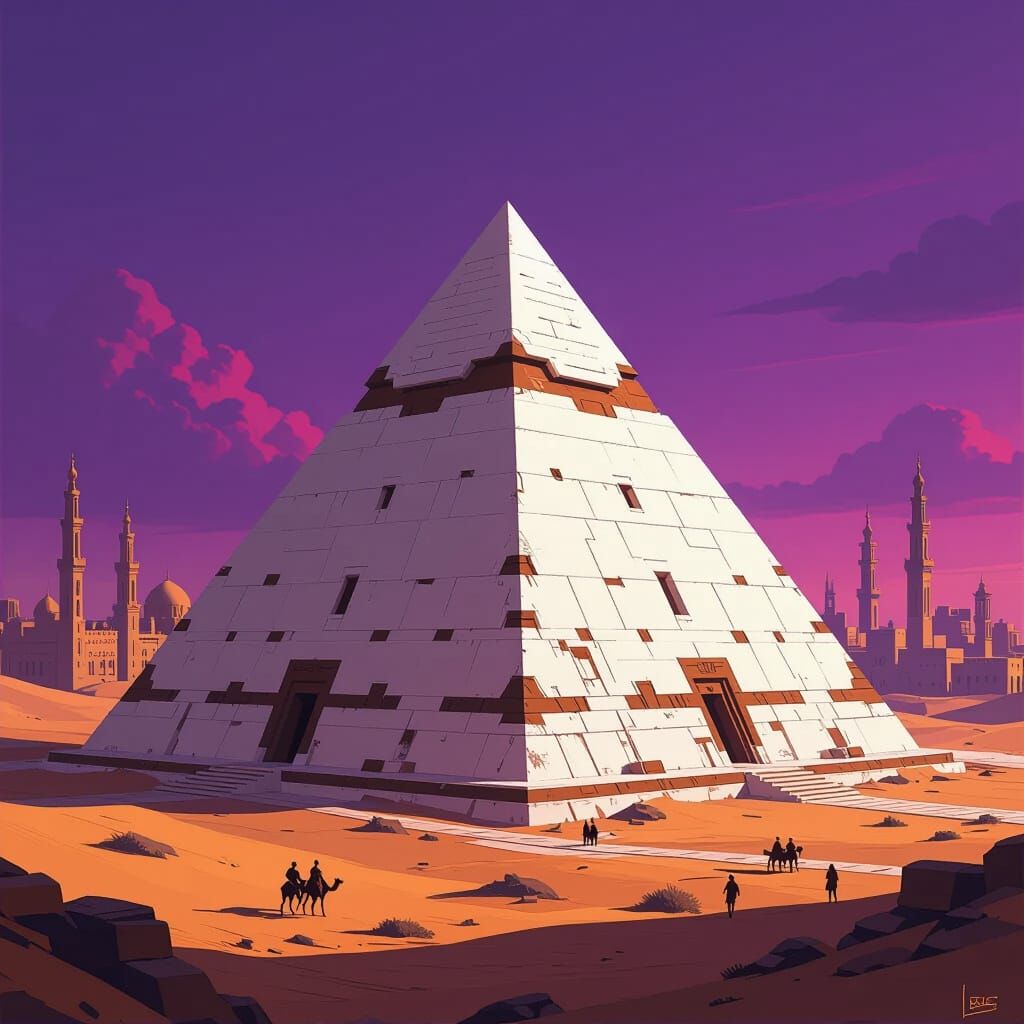 Intricate Pyramid with Cairo View in Digital Art Style