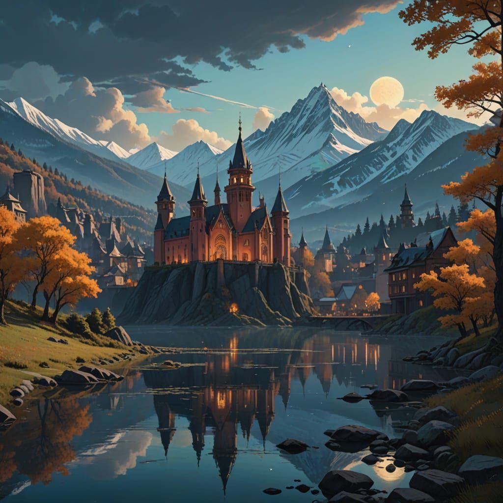 Ethereal Concert Scene in Hungarian Castle-Inspired City