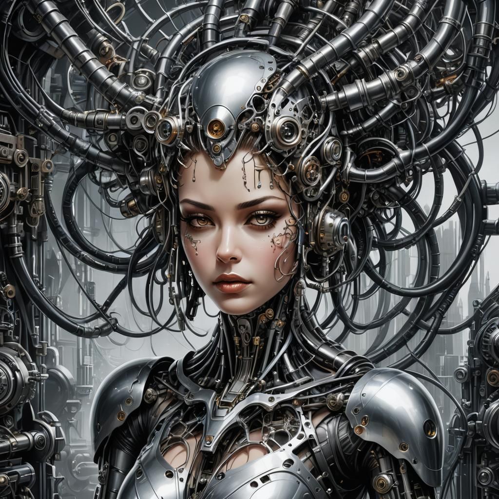 Biopunk Portrait: Bio-Mechanical Cyber Alien Woman