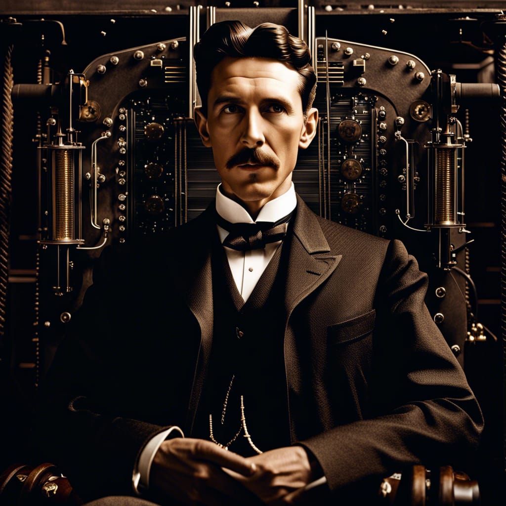Hyperrealistic Portrait of Nikola Tesla with Electricity