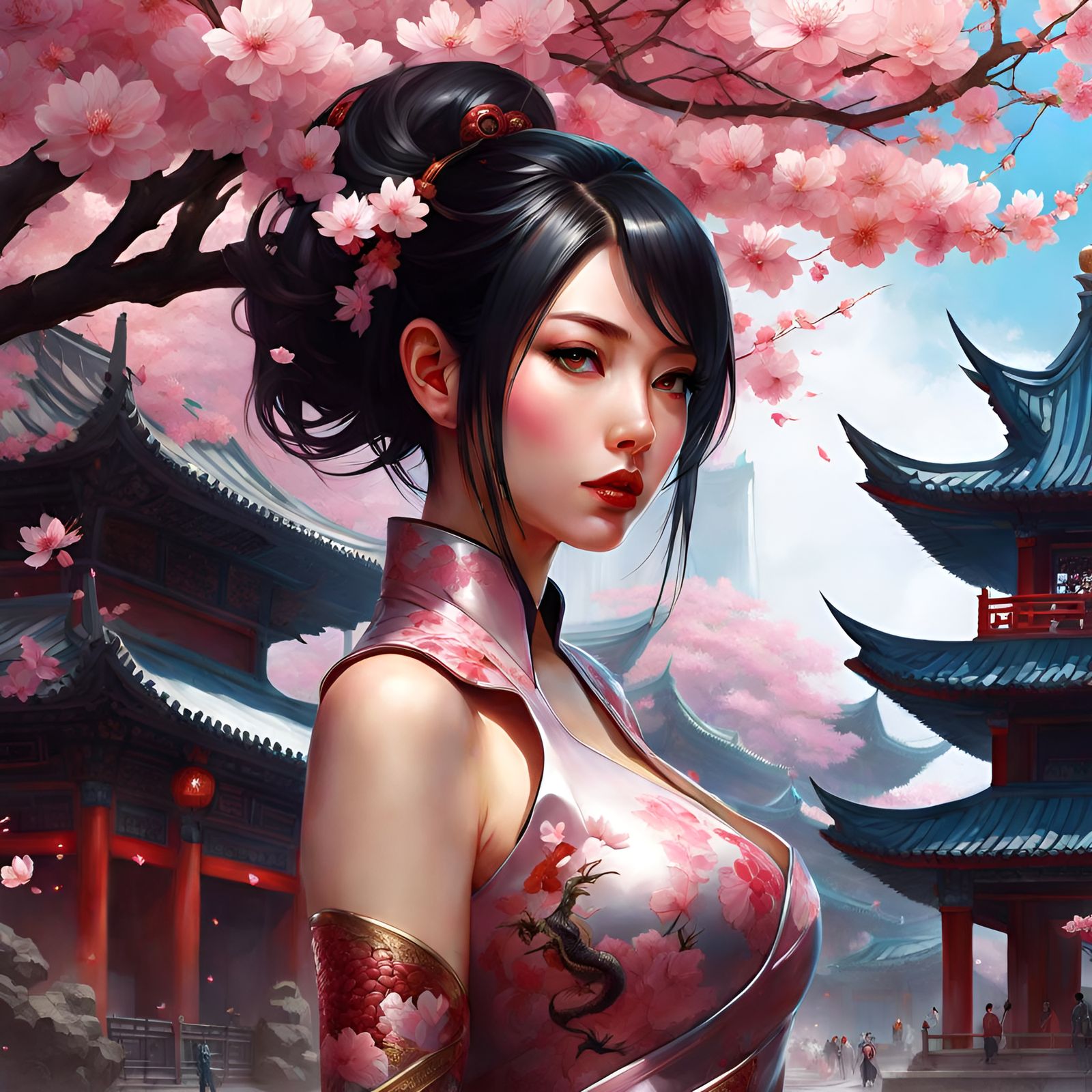 Dragon Tattoo Girl in Sakura Garden