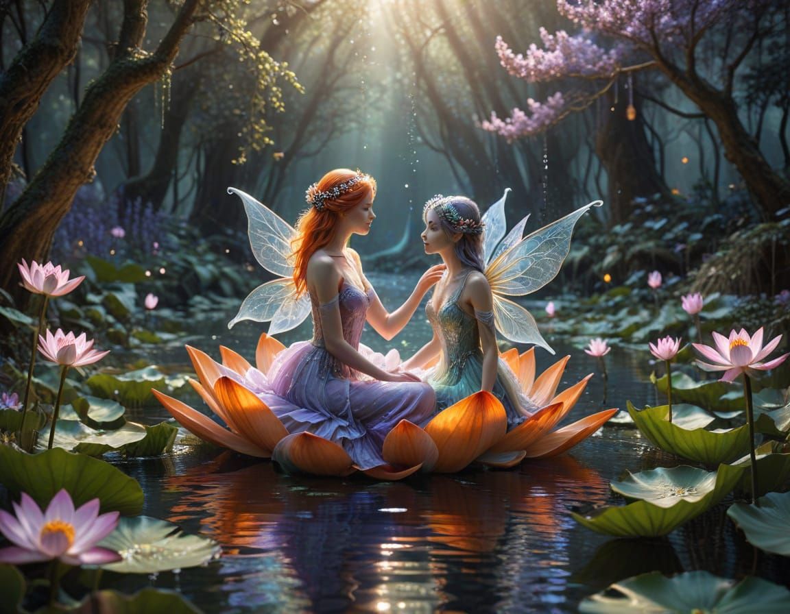 Enchanted Forest Fairy in Lotus Flower