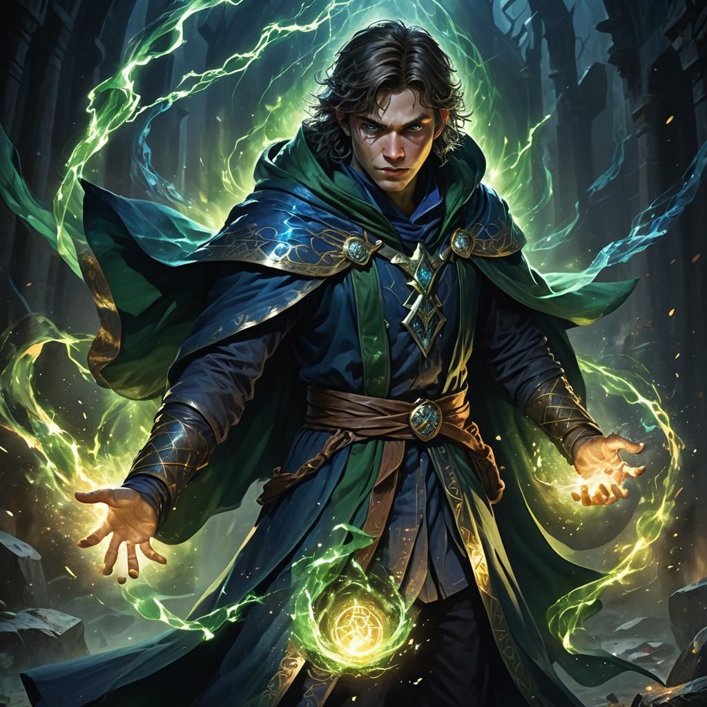 Angry Young Wizard with Magical Aura, Hyper-Realistic Art