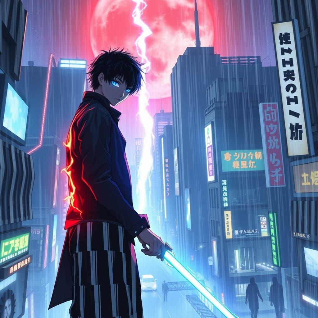 Neo-Kyoto Fighter with Stolen Cyberpunk Powers