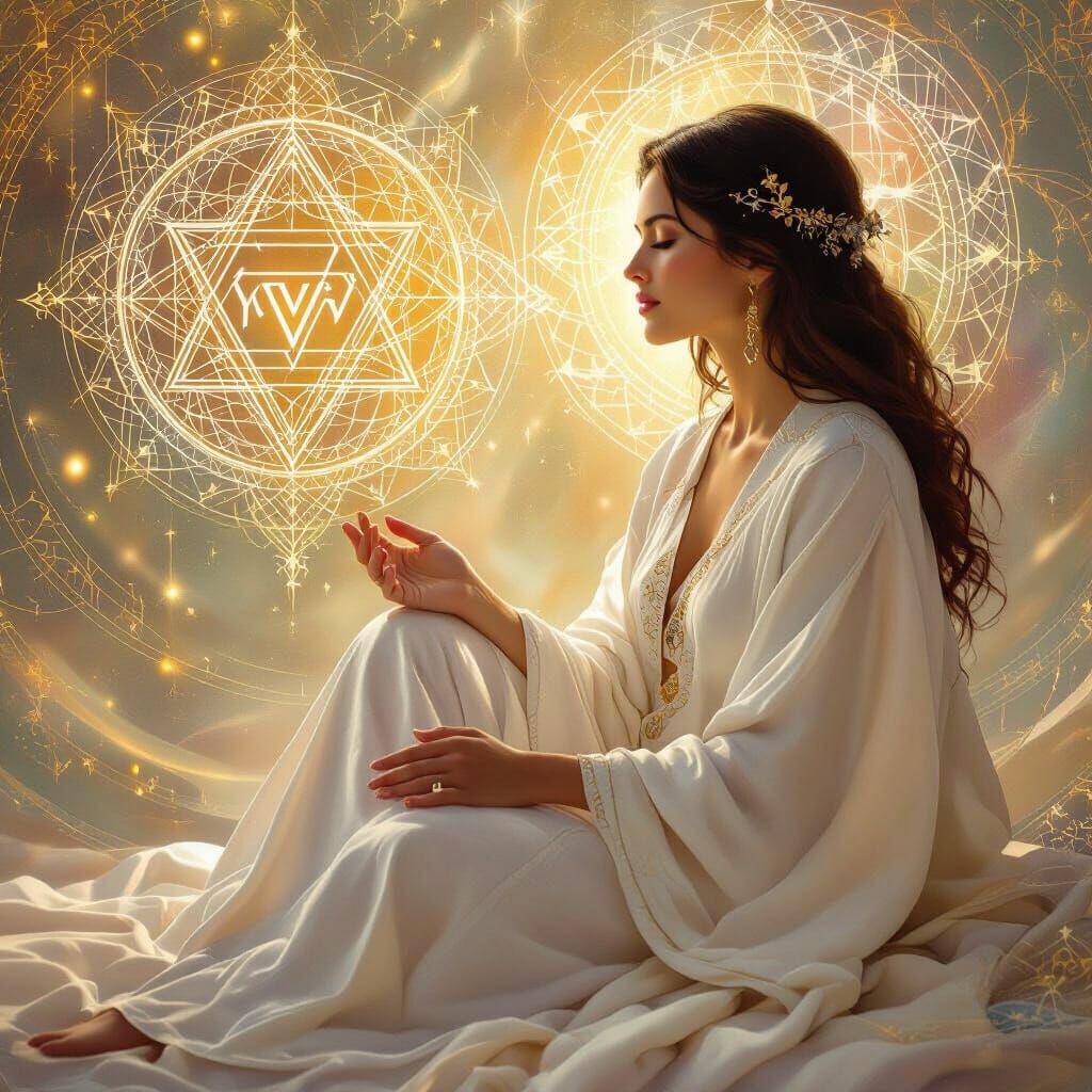 Meditative Woman with Sacred Geometry in Visionary Art