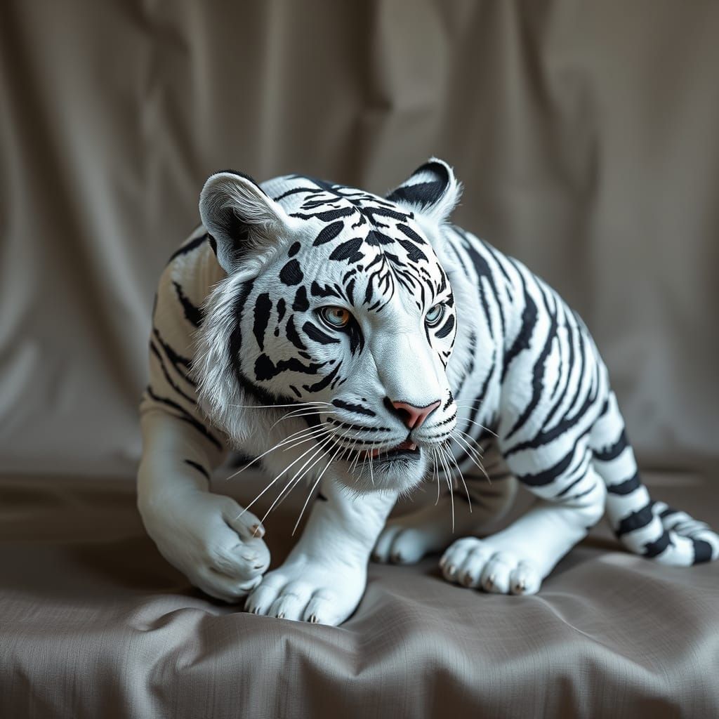 Ethereal White Tiger Woven in Silk