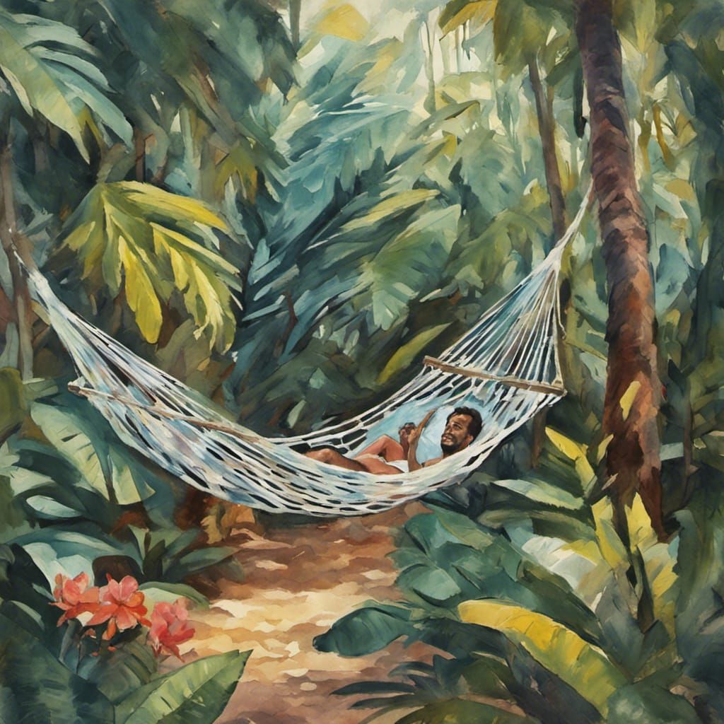 Tropical Forest Hammock in Gouache Style