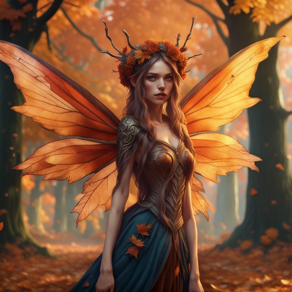 Fantastical Fall Fairy Girl in Detailed Matte Painting