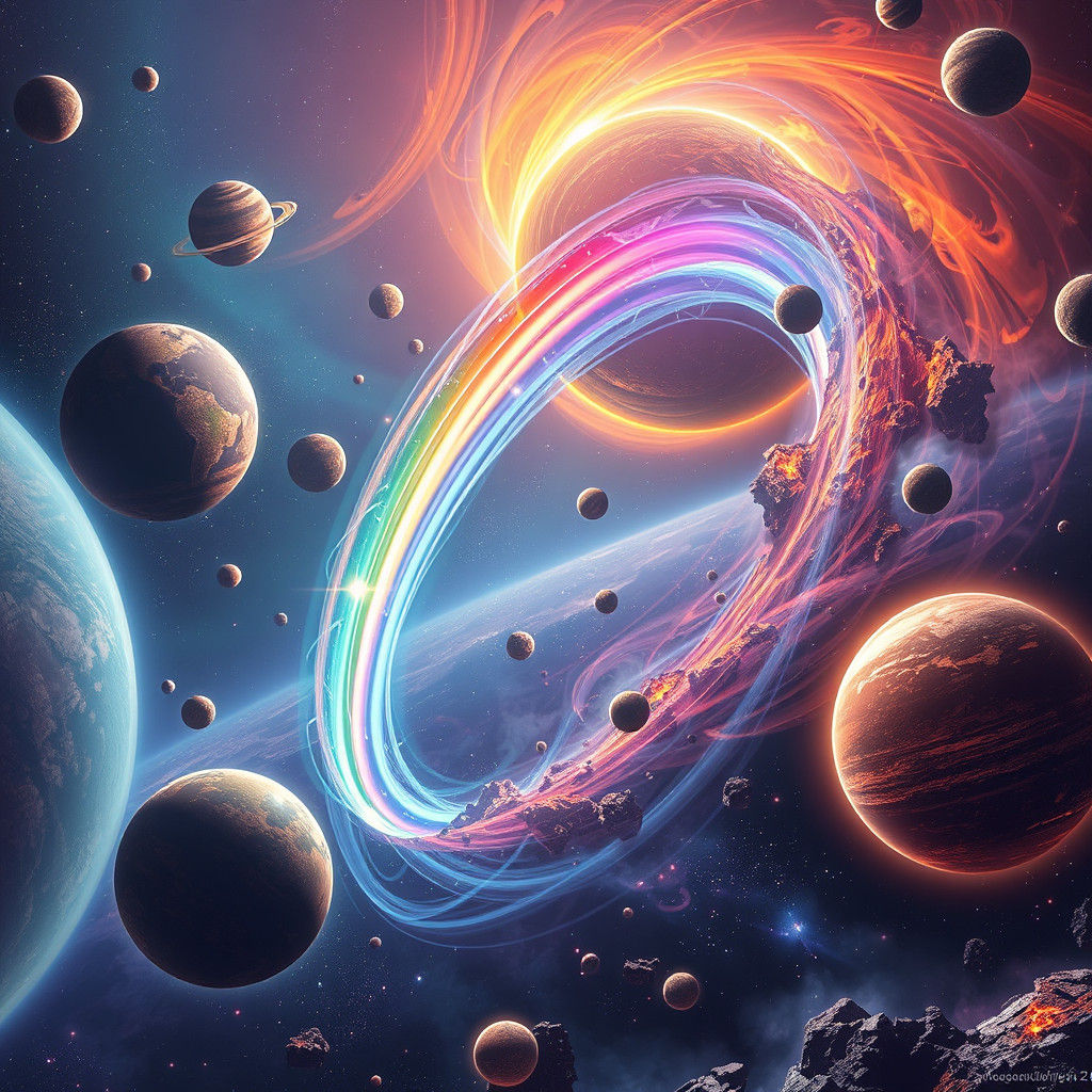 Rainbow Slide Connects Vibrant Planets in Cosmic Art