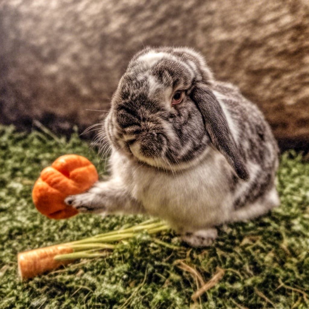Holland Lop Rabbit Eating a Carrot