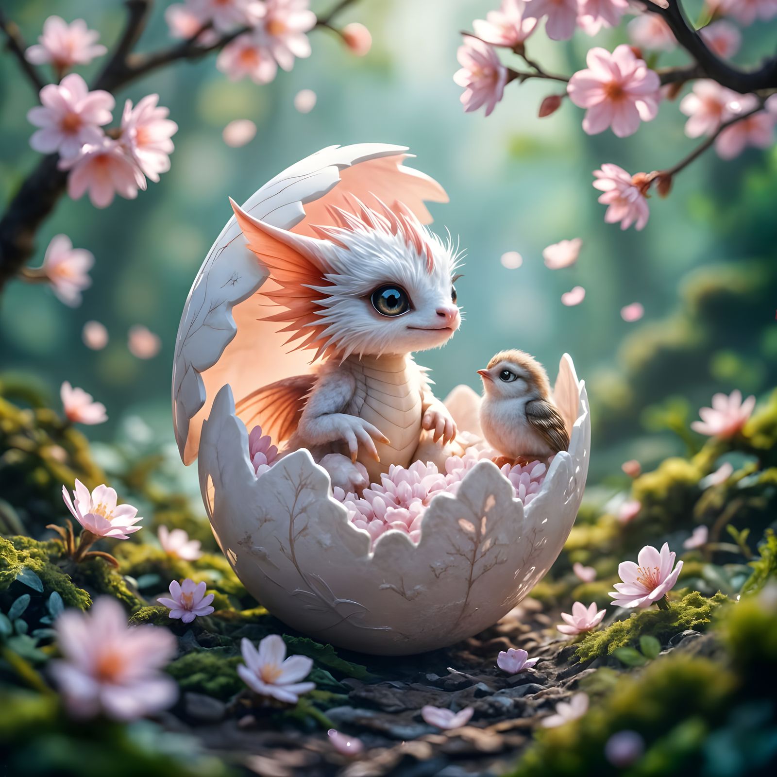 Supercute Baby Feather Dragon Emerging From Crystal Egg