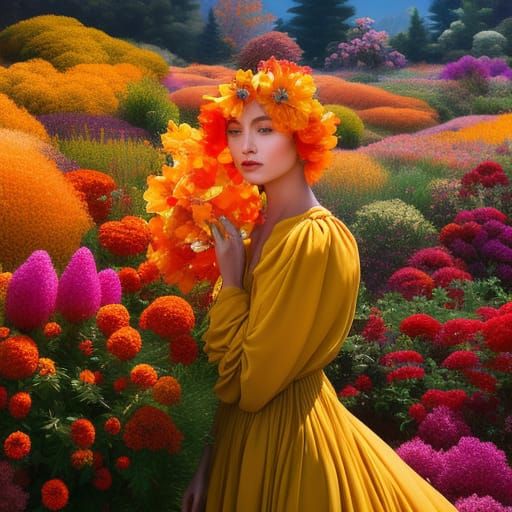 Toddler in Marigolds: Richly Detailed Fashion Art