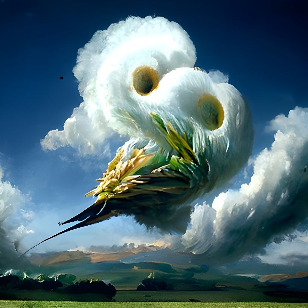 Corn Bird Cloud Monster in Oil Painting Style