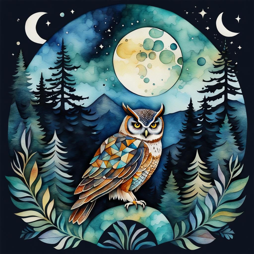 Boho Geometric Owl in Oregon Landscape