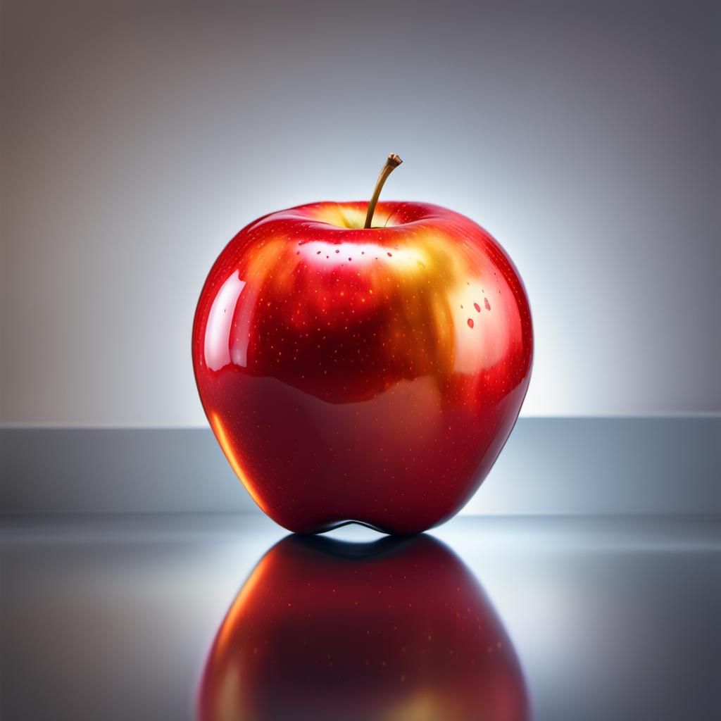 Shiny Red Apple Reflecting Orange: Vivid Still Life