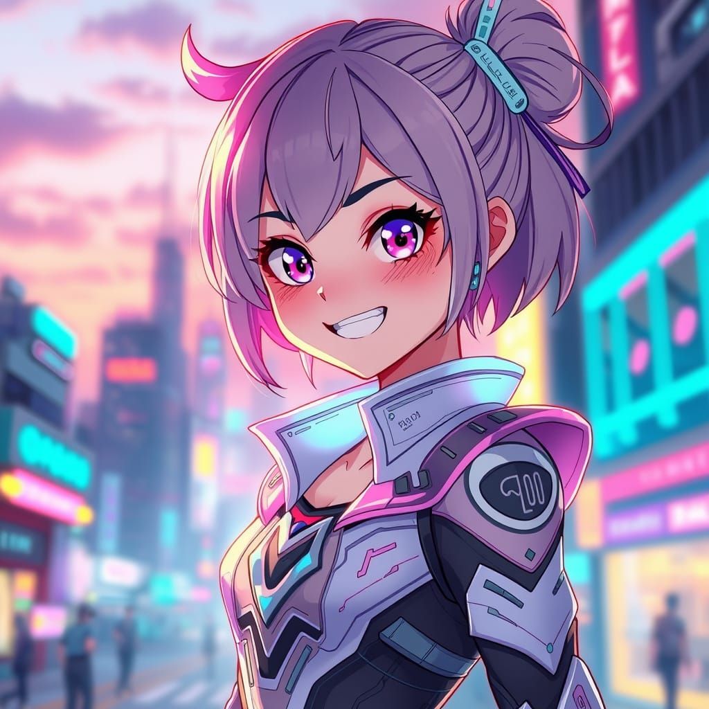 Cyberpunk Girl in Vibrant Pastel Colors