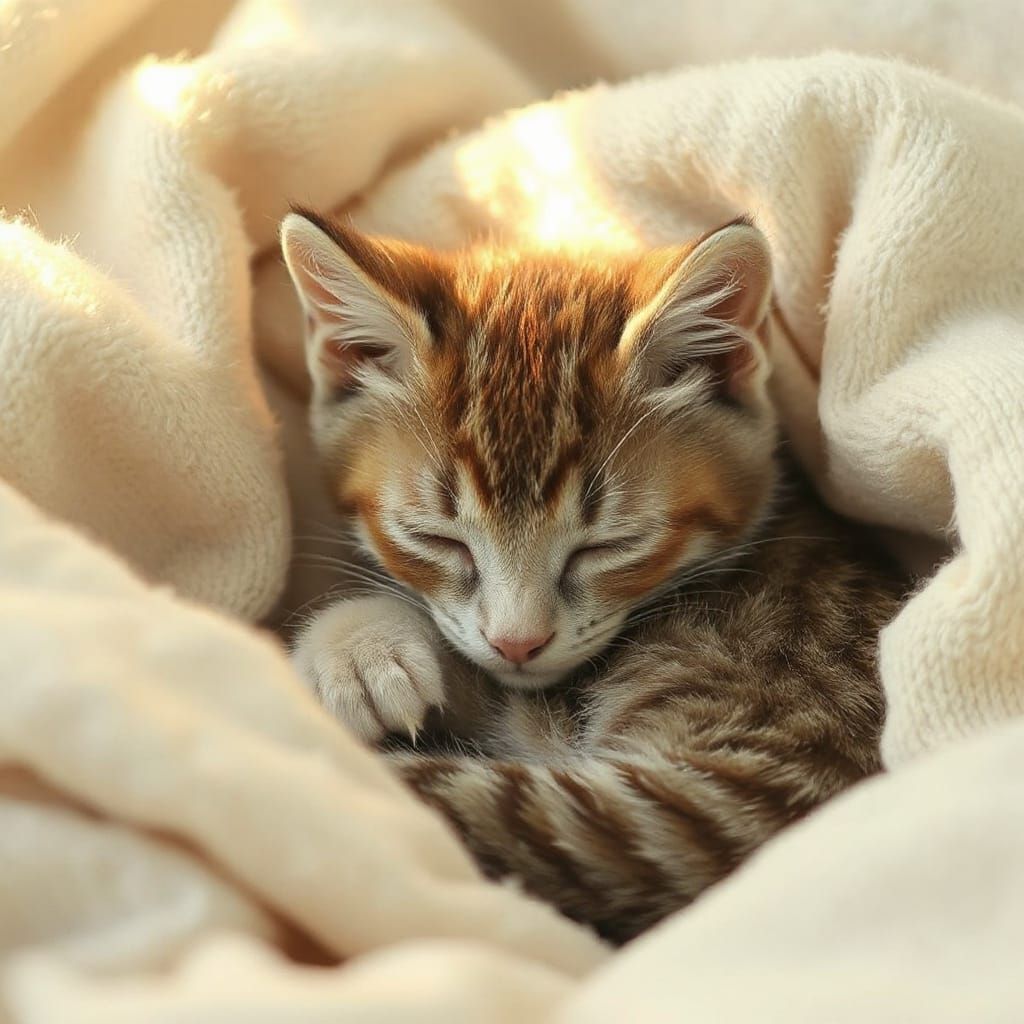 Sleeping Kitten in Pastel Colors