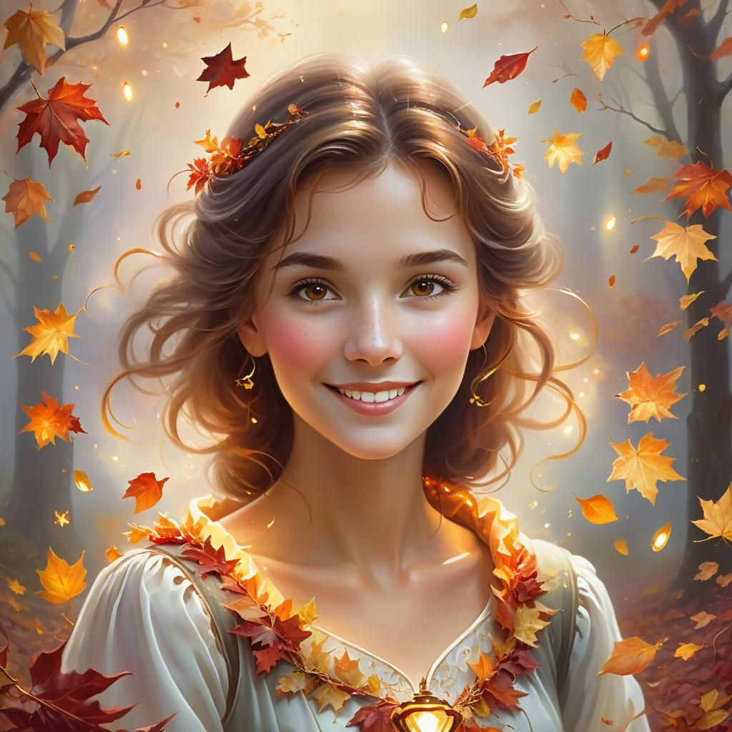Ethereal Autumn Portrait in Oil Painting Style