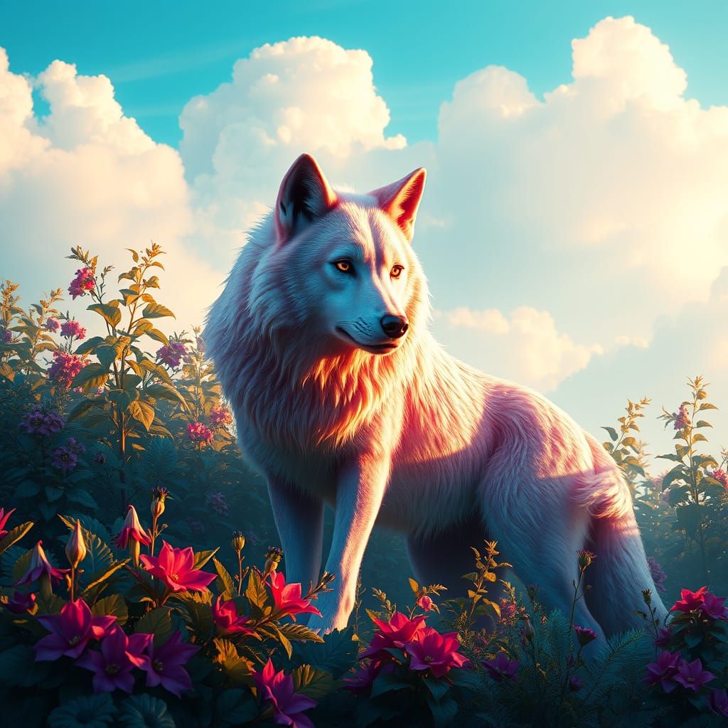 Vibrant Wolf in Lush Foliage