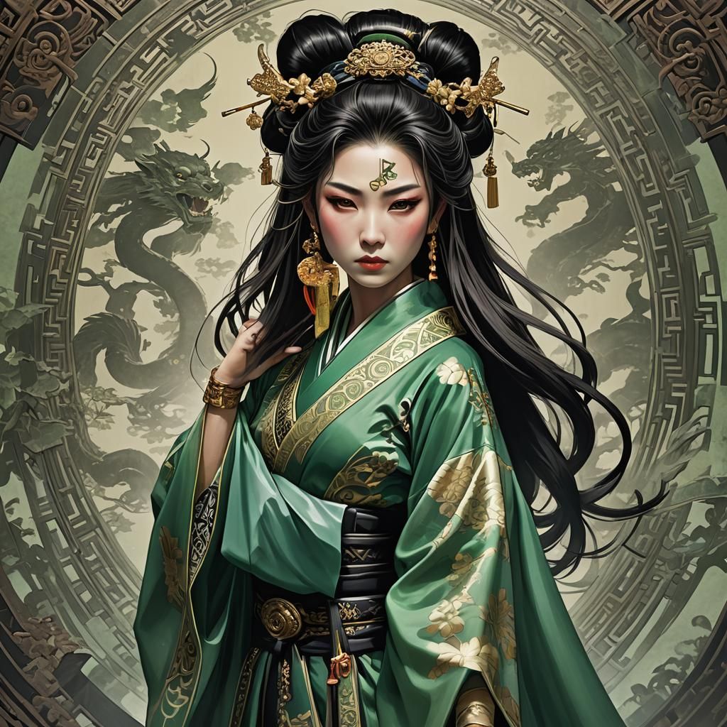 Geisha Assassin in Dystopian Dark Fantasy Style