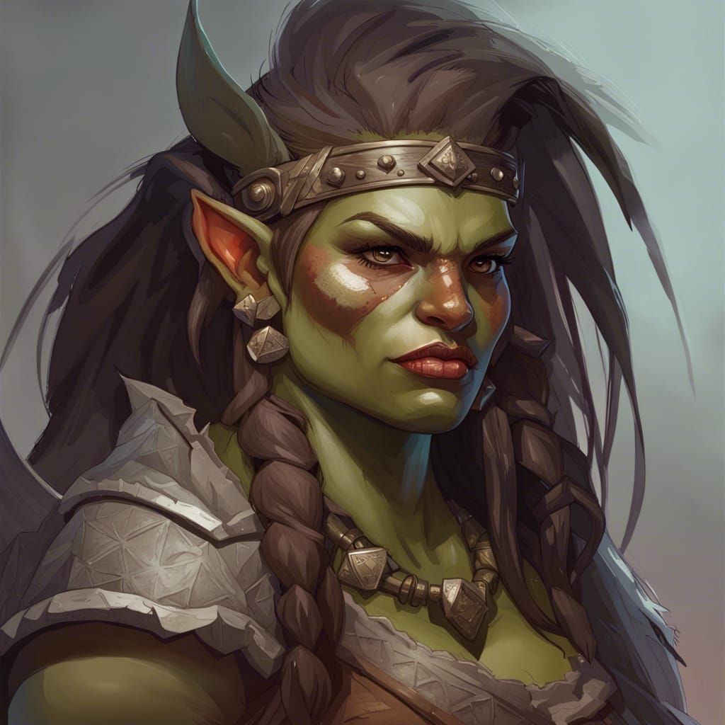 Half-Orc Barbarian Portrait in Detailed Splash Art