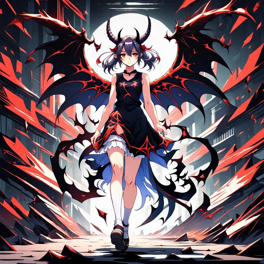 Anime Devil Girl with Bone Wings, Cel-Shaded Manga