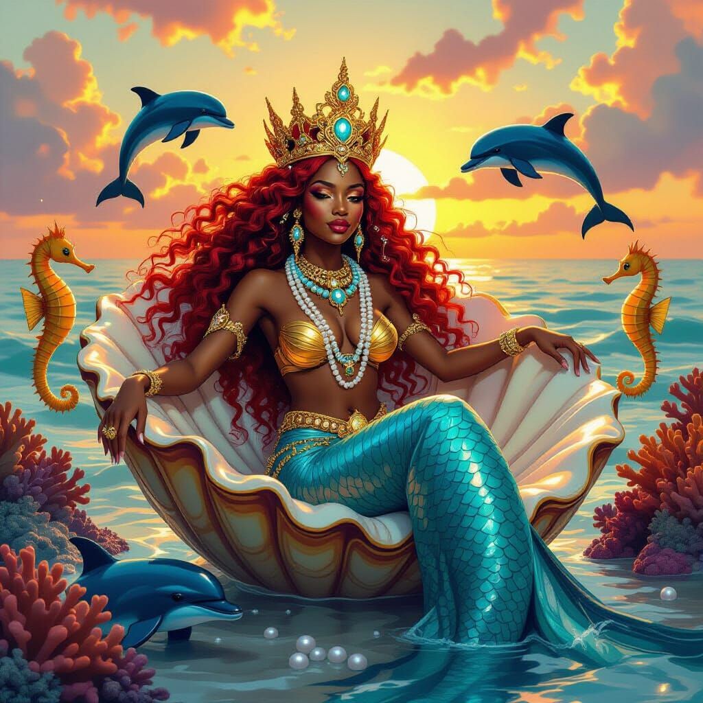 African Mermaid Empress in Afrofuturist Style