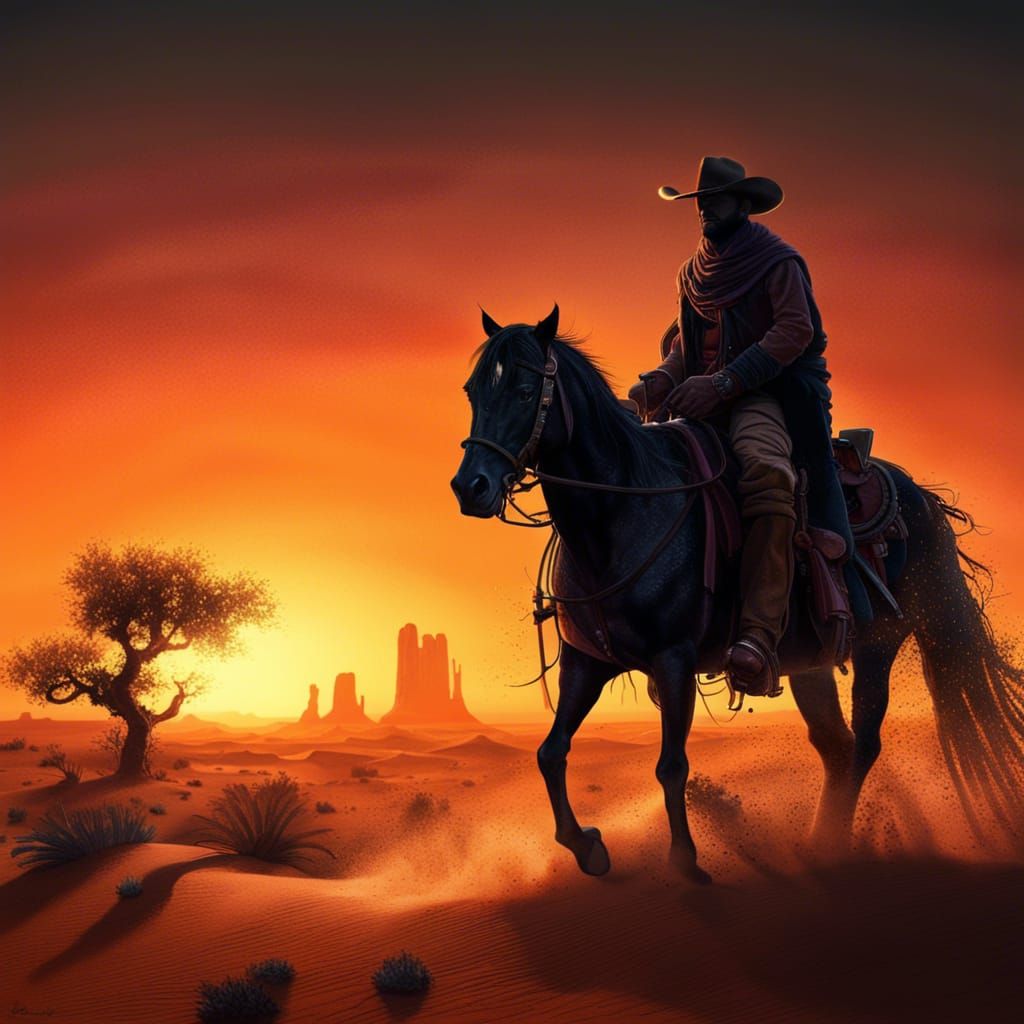 Lonesome Cowboy Rides into the Sunset: Matte Painting