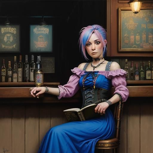 Steampunk Woman with Pink and Blue Hair