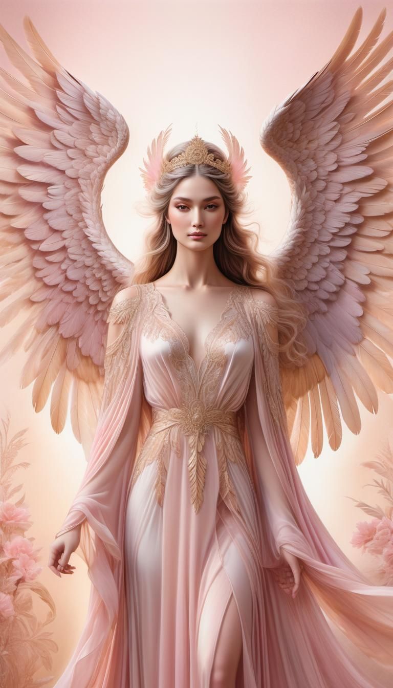 Ethereal Pink Angel in Flowing Robes