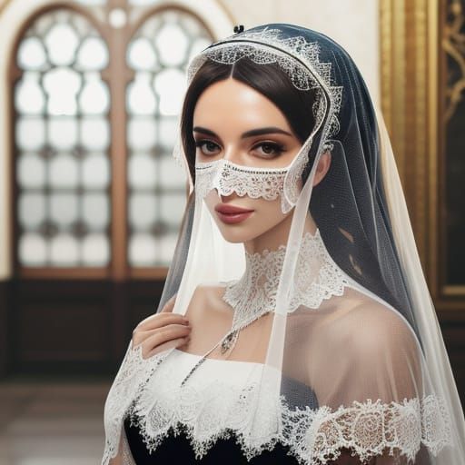A beautiful lady in Spain wearing a lace veil that completely covers her face (3.0) and hand-embroidered lace mantilla. ...
