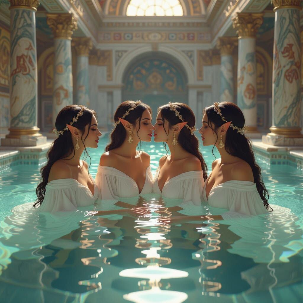 Elven Women in Roman Bath House, Detailed Portrait