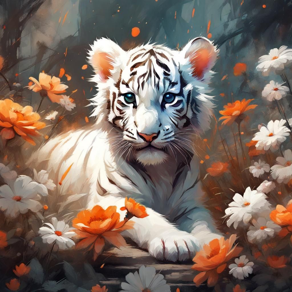 White Tiger in the Flowers