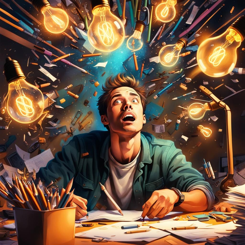 Young Man's Inspired Moment in Vibrant Digital Art