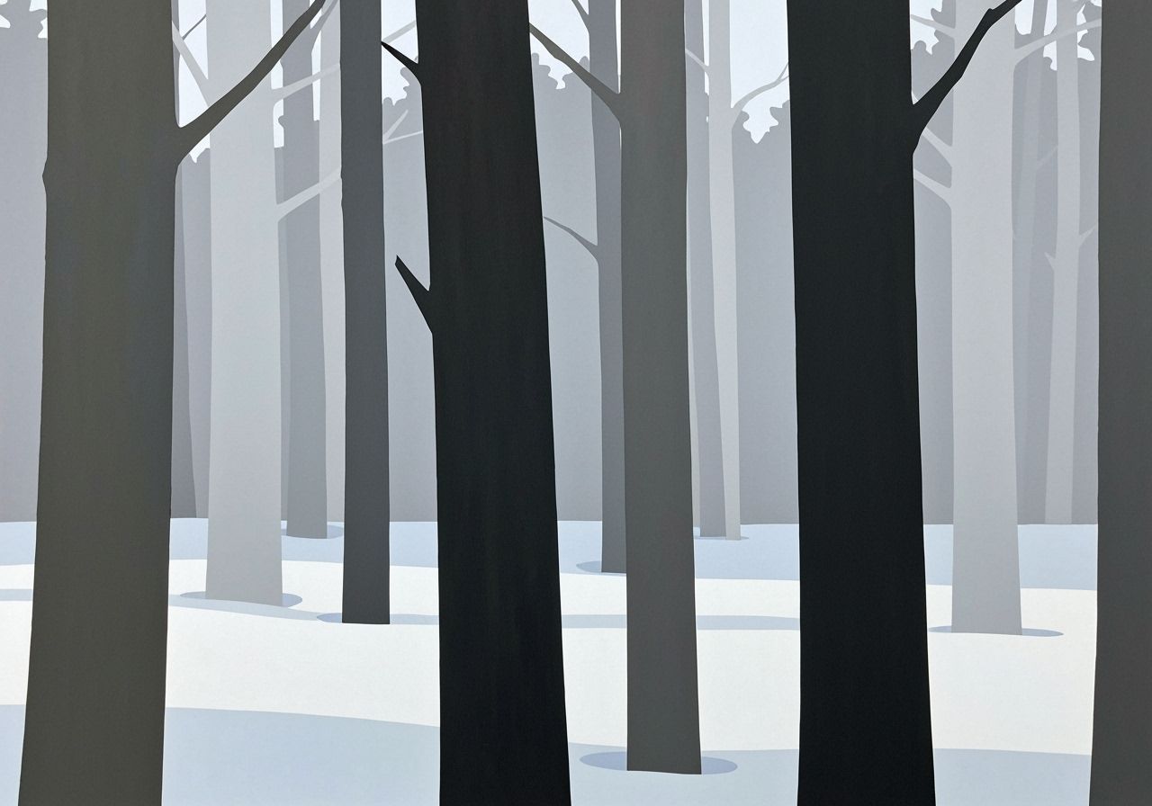 Monumental Winter Landscape in Simplified Bold Shapes
