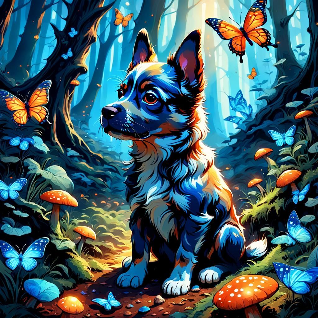 Mystical Forest Scene in Whimsical Digital Painting