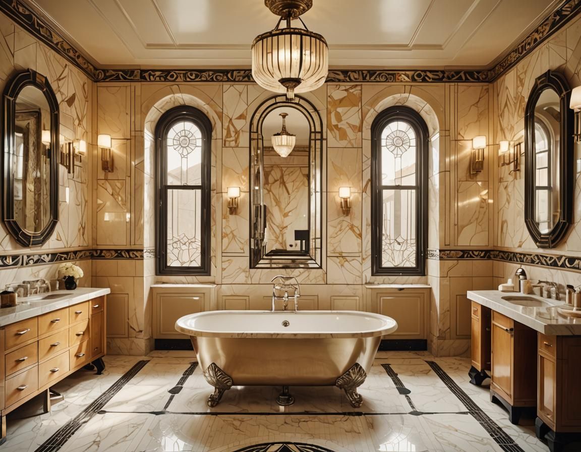 Lavish Art Deco Bathroom with Marble and Gold