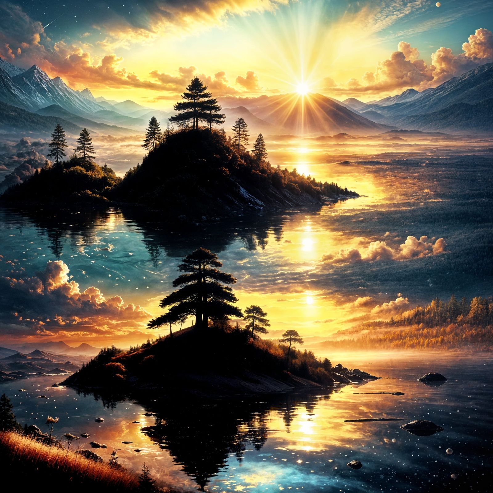 Forest Sunset Vista in Vivid Colors