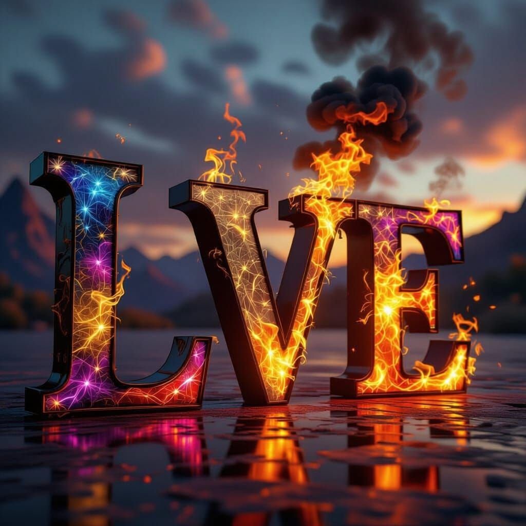 Dynamic "LOVE" Text Art with Fiery Glow