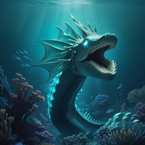 Bioluminescent Dragonfish in Deep Sea Digital Art
