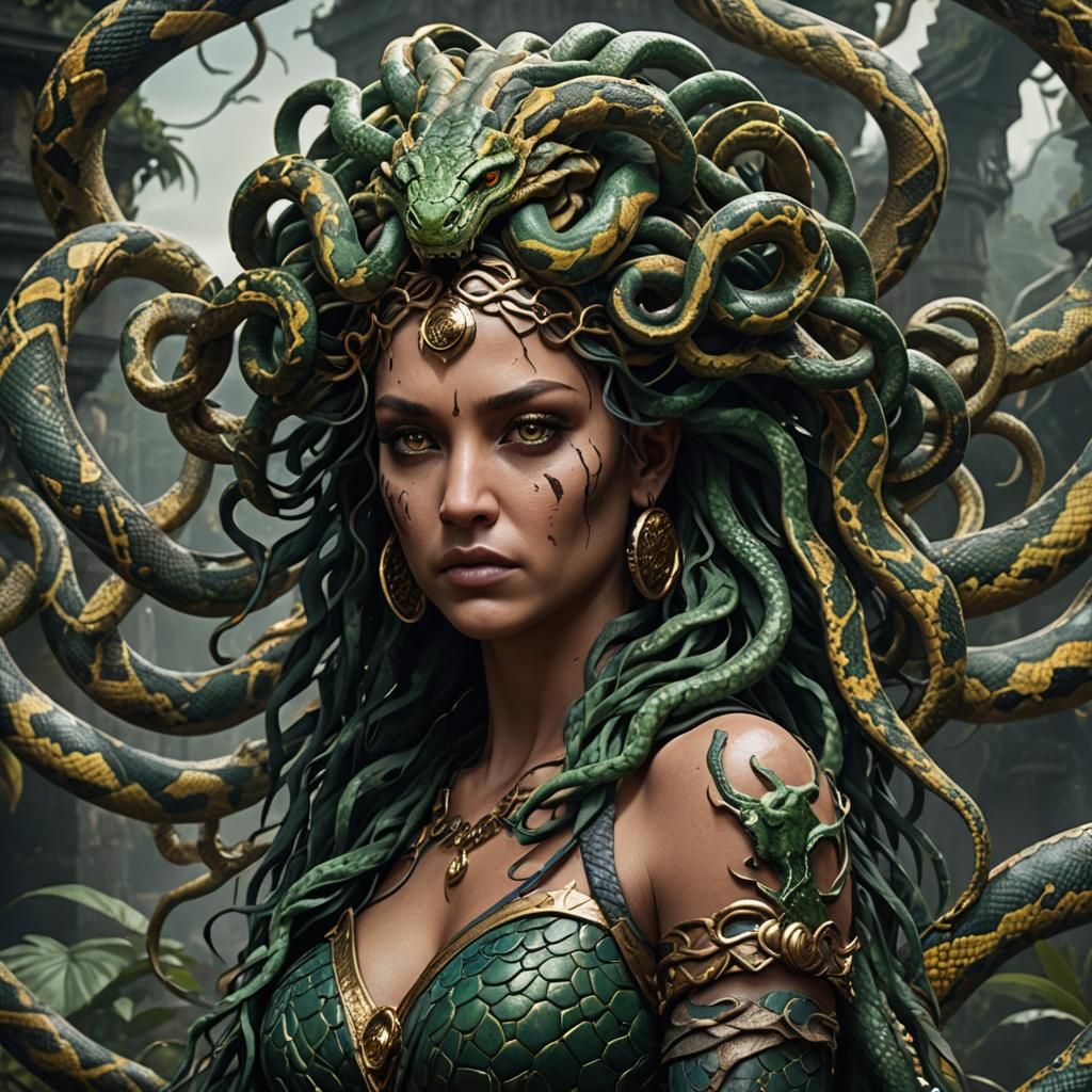 Medusa Wrapped in Python: Detailed Fantasy Art