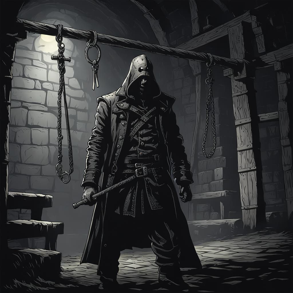 Leather Hangman in Dark Dungeon Scene