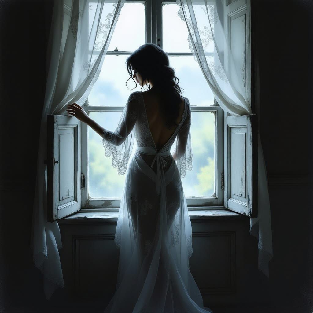 Spectral Woman Haunts Antique Room in Ethereal Oil Painting ...