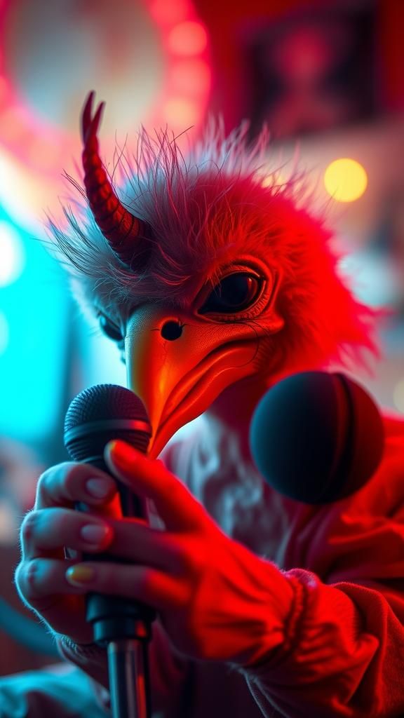 Intimate Portrait of Teletubby in Neon Glow