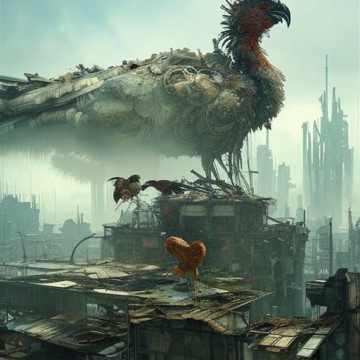 Hyperdetailed Chicken in Post-Apocalyptic City