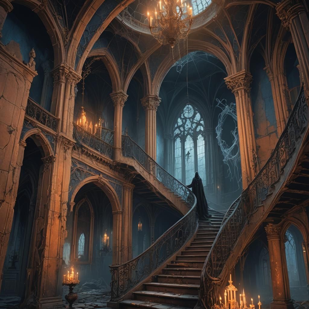 Ghostly Apparition in Decaying Gothic Manor