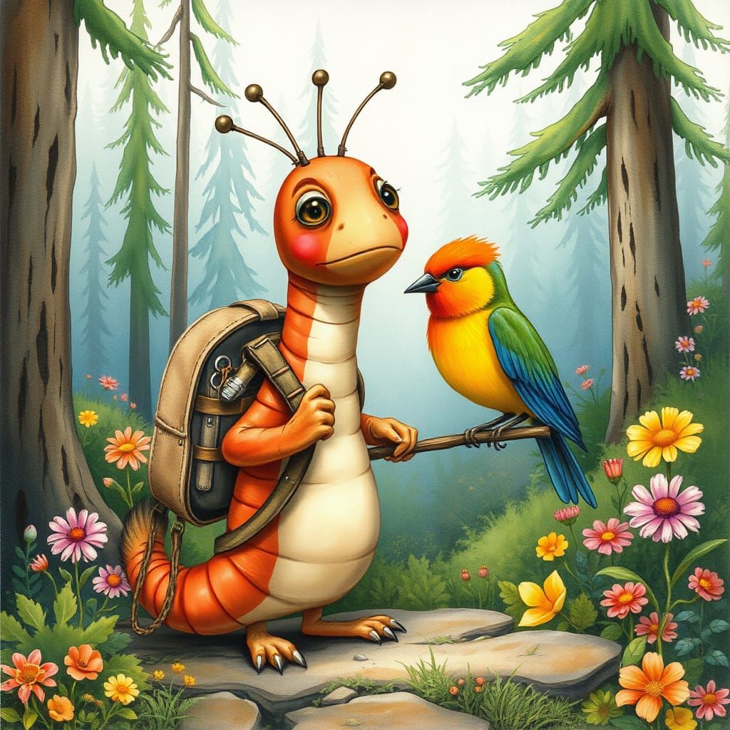 Whimsical Forest Creatures Meet in a Fantastical Encounter